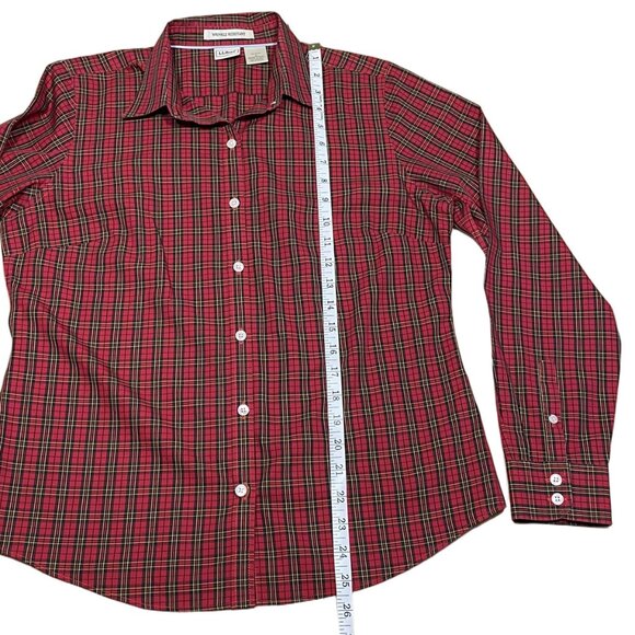 L.L. BEAN Red Plaid Button Up Shirt Long Sleeve 100% Cotton Wrinkle Free Men's S - Picture 8 of 11
